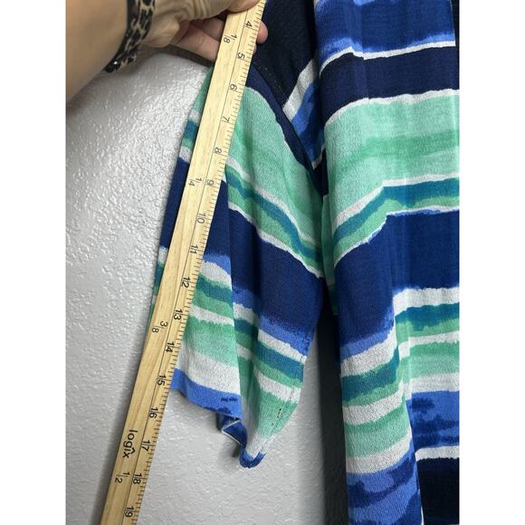 Chico's Kimono Cardigan Sweater Open Front Striped Watercolor Lightweight Size 2 - Picture 3 of 6